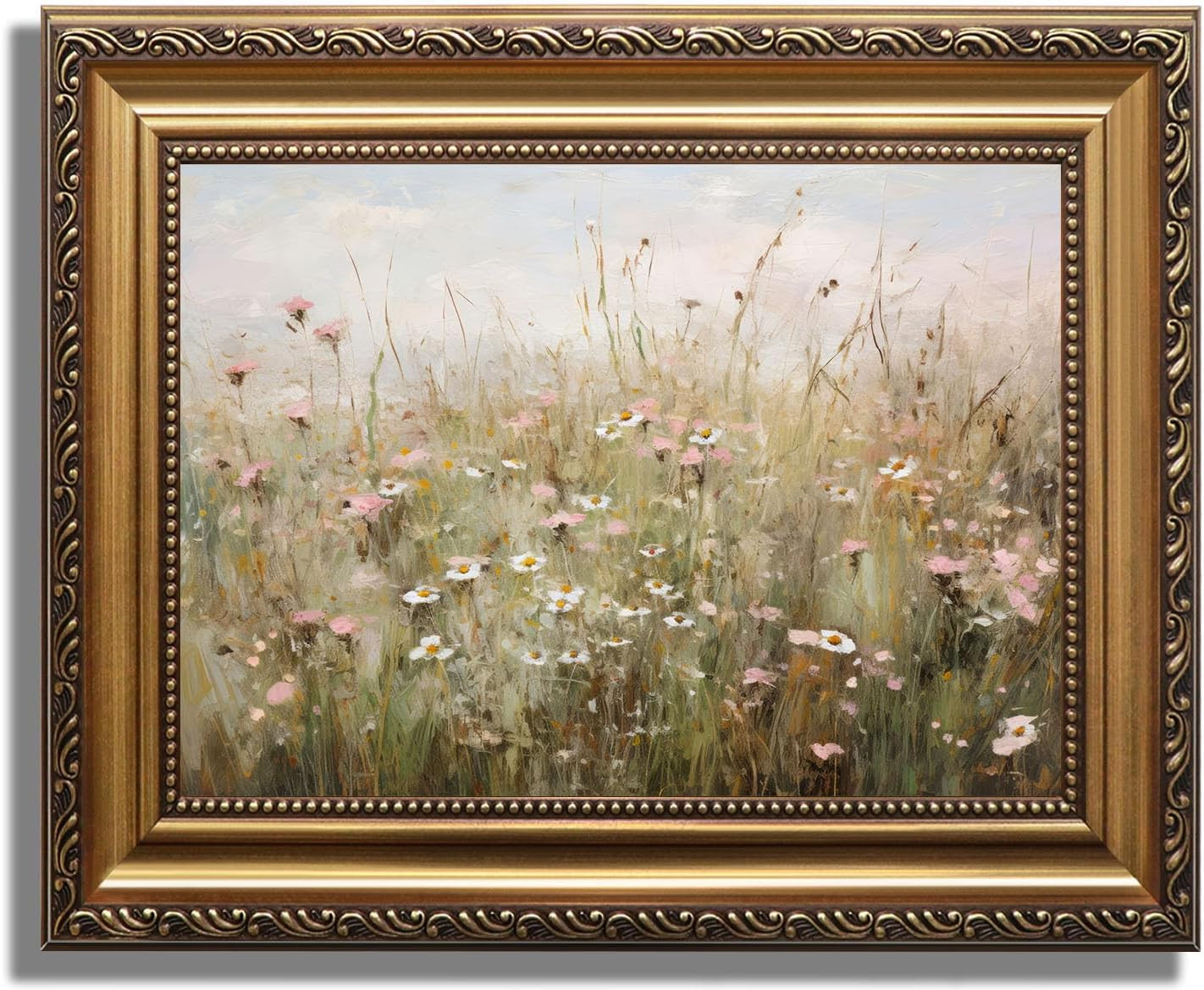 ASTRDECOR Vintage Gold Framed Canvas Wall Art, Farmhouse Wall Decor Wildflower Field Landscape Oi... | Amazon (US)