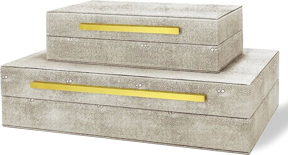 Sanfubox Modern Decorative Box Faux Shagreen Leather, Decorative Storage Boxes with Lids for Home... | Amazon (US)