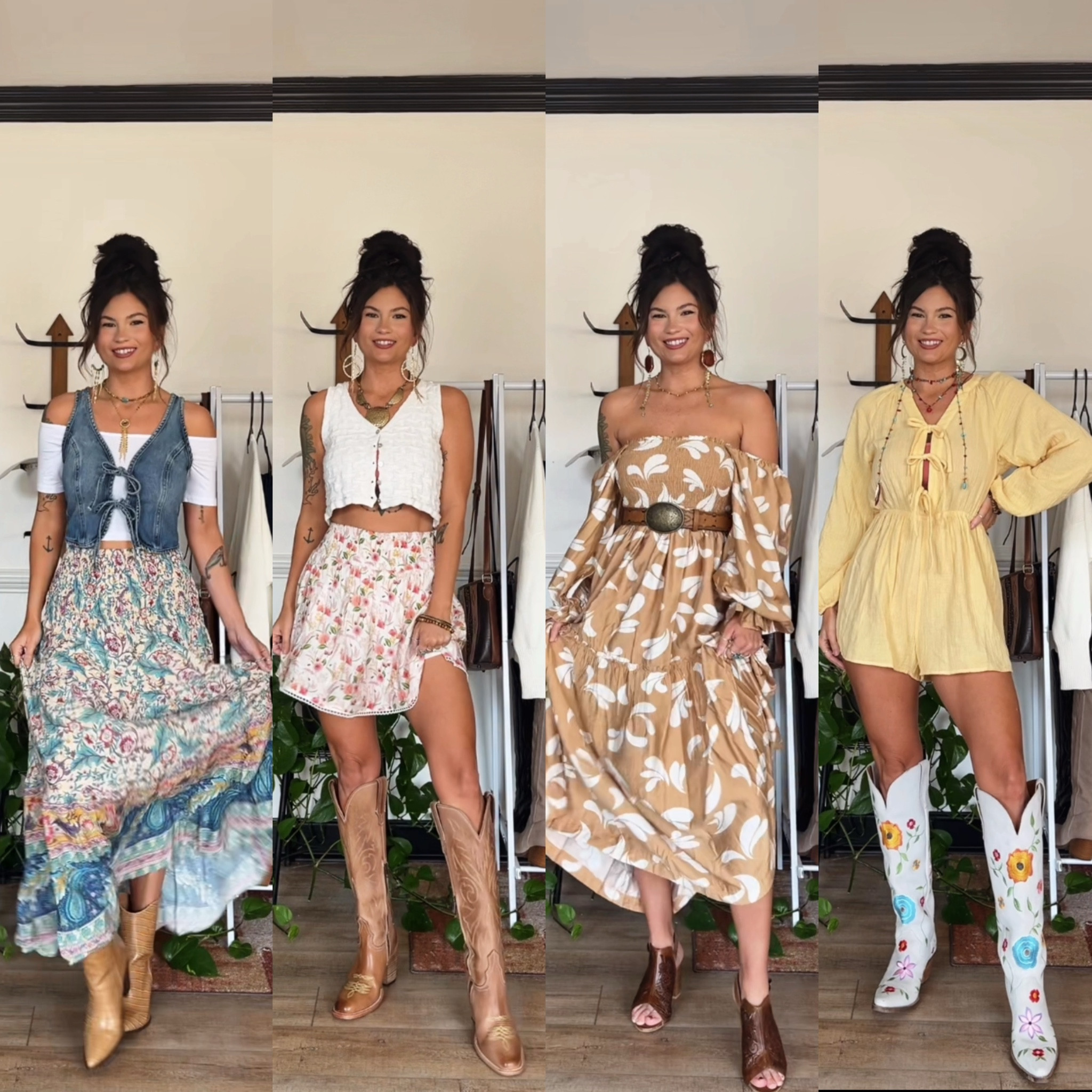 Pretty little spring looks! What can I say, I love patterns especially florals right now 🥰🌸 code “LORI” for 20% off items from Pink Lily! Code “lorilynngranger0” for 20% off the tan knee high boots. Code “LORI10” for 10% off jewelry from Highway Hippie 

Wearing xs in everything except maxi skirt (small) and vest (xxs)

#LTKPetite #LTKStyleTip #LTKSeasonal