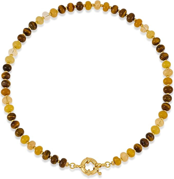 CLASSYZINT Amber Stone Gemstone Necklace for Women Boho Natural Stone | Amazon (US)