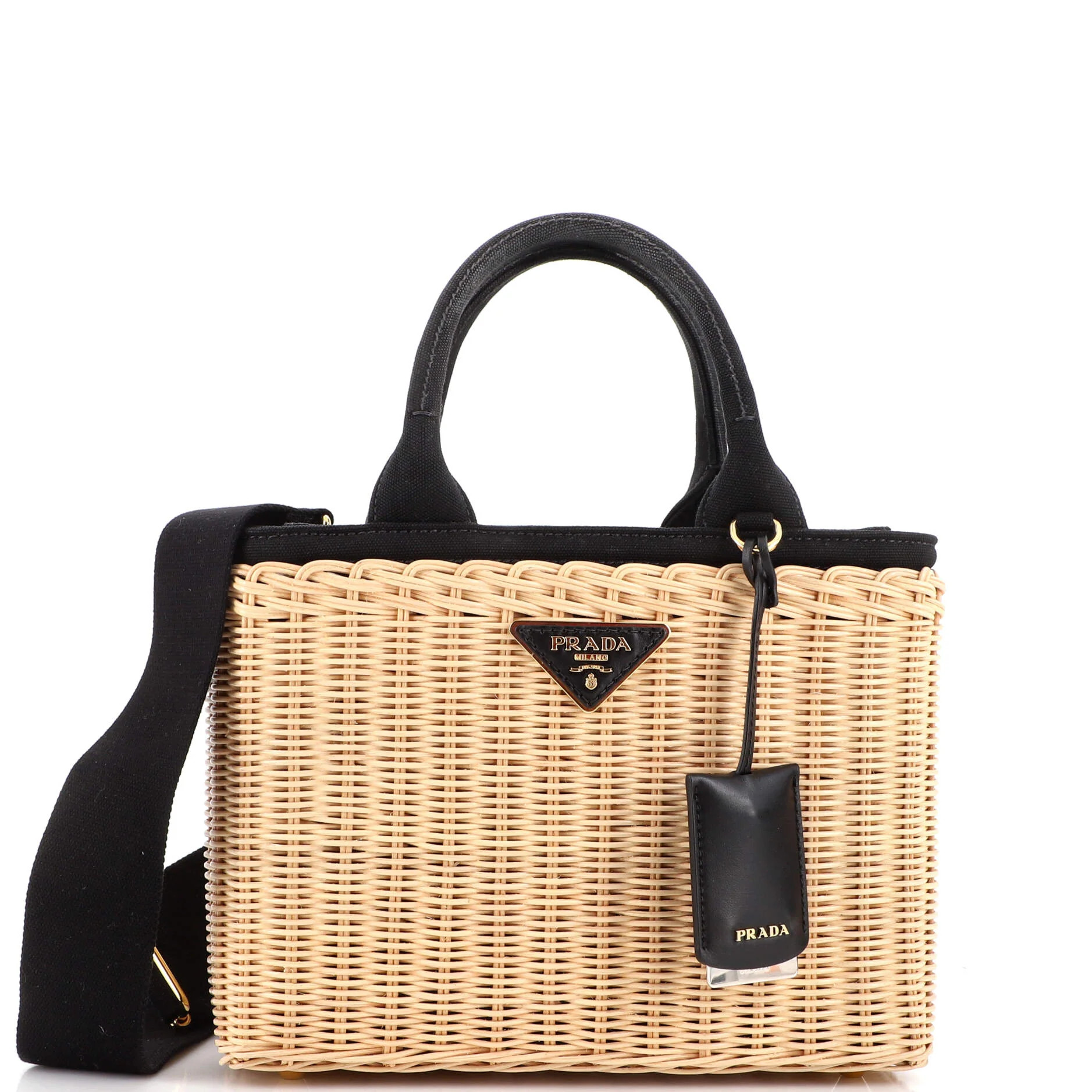 PRADA Basket Bag Wicker with Canapa Small | Rebag