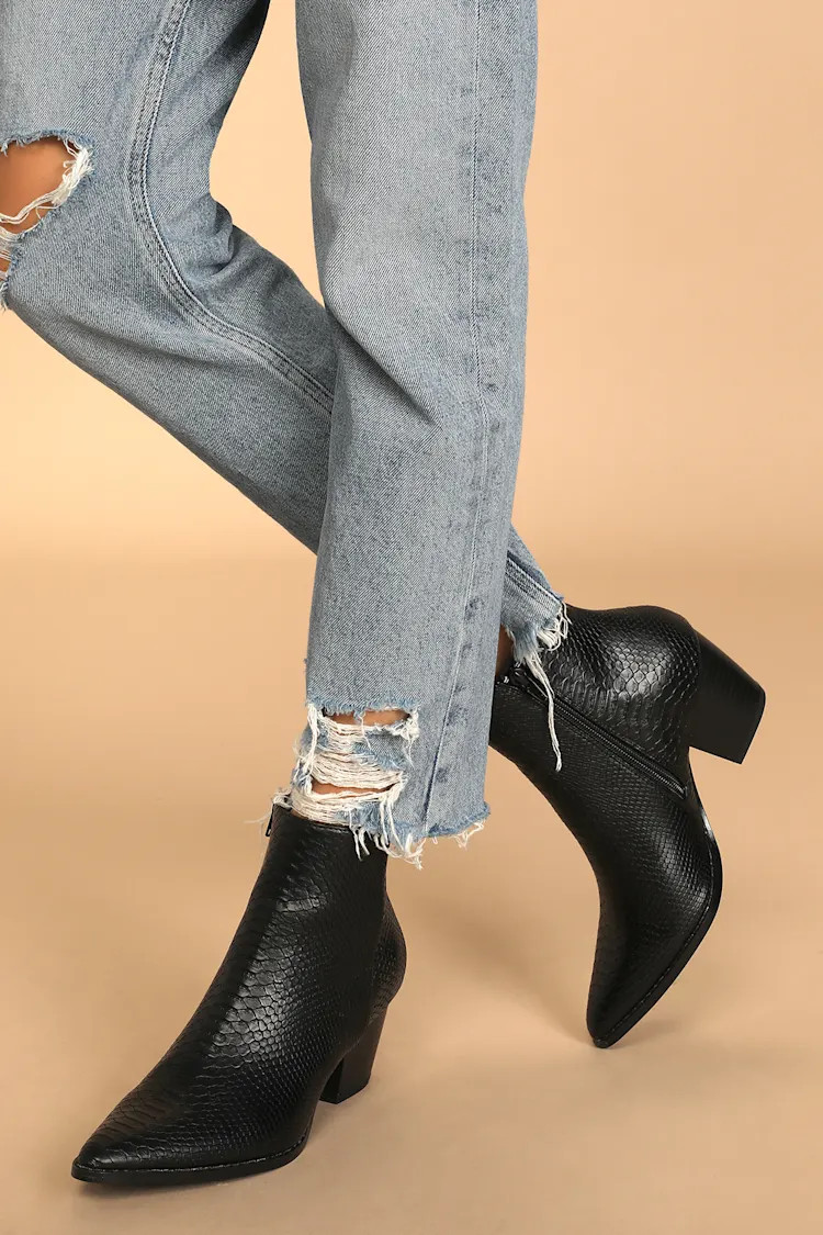 Spirit Black Snake Pointed Toe Ankle Booties | Lulus (US)