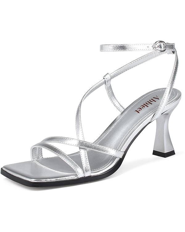 Kitten Heels for Women - Square Open Toe Strappy Heeled Sandals with Ankle Strap - Wedding Dress ... | Amazon (US)