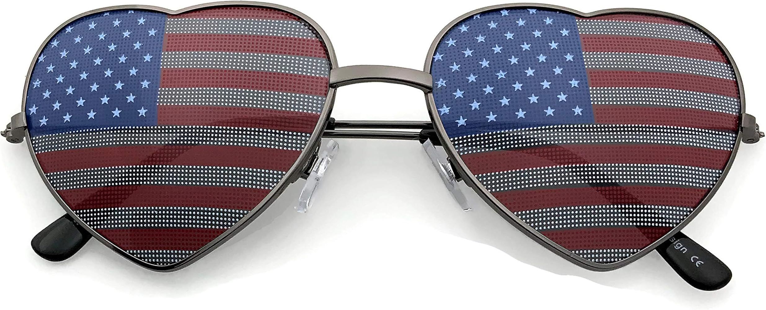grinderPUNCH Women's Heart Shaped American Flag Cute Sunglasses US Shades | Amazon (US)