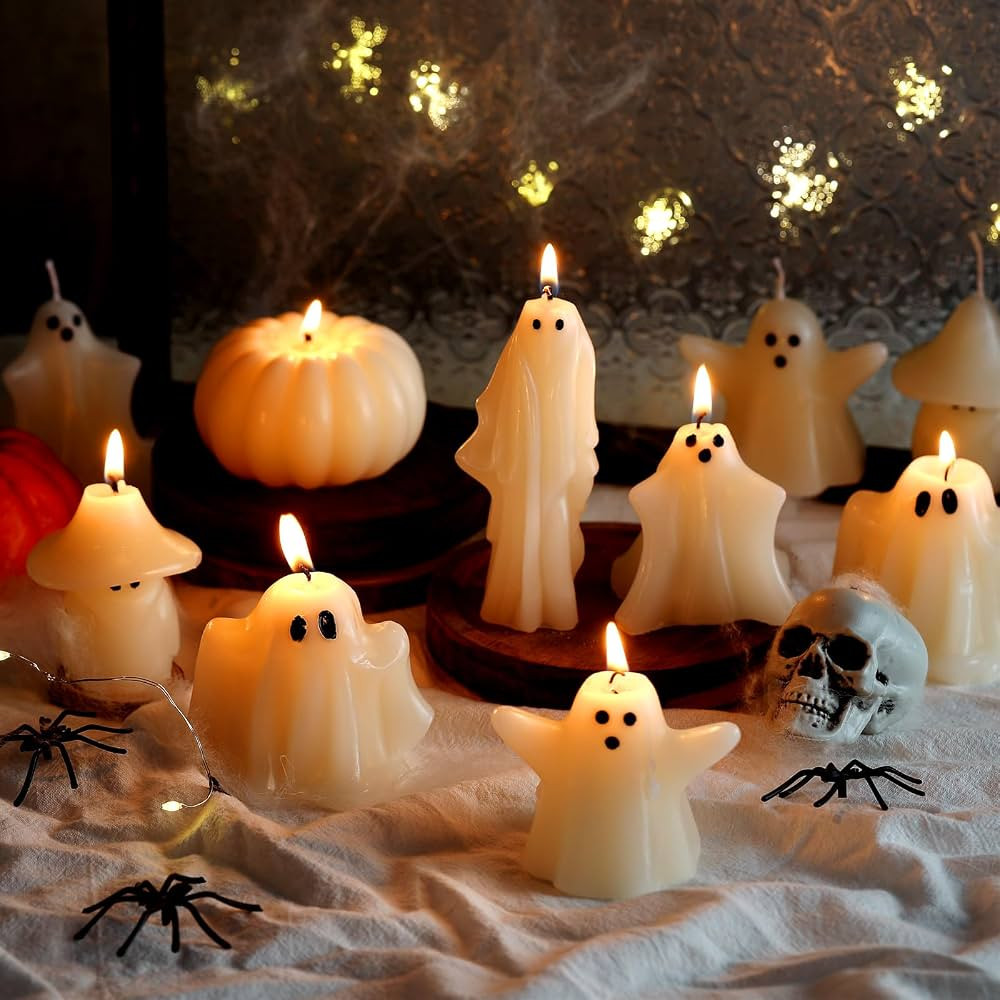 MTLEE 12 Pcs Halloween Ghost Candles Large White Spooky Candle Halloween Decoration Candles Novel... | Amazon (US)