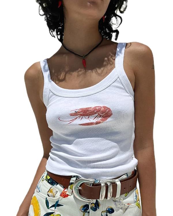 ZZEVOLSS Women Y2K Fruit Print Tank Top Sleeveless Graphic Slim Fit Crop Vest Top Trendy Cute Cas... | Amazon (US)
