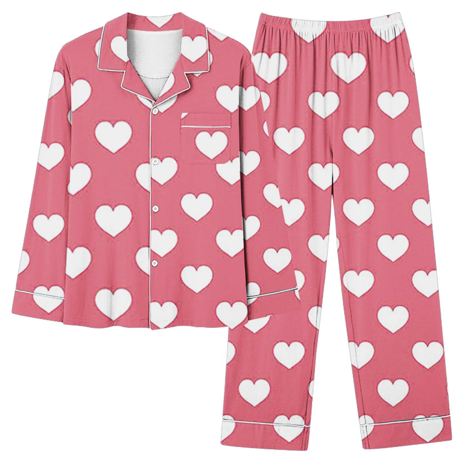 yievot Sleepwear Womens Heart Print Pajamas Set Valentines Day Gift Long Sleeve Button Down Night... | Walmart (US)