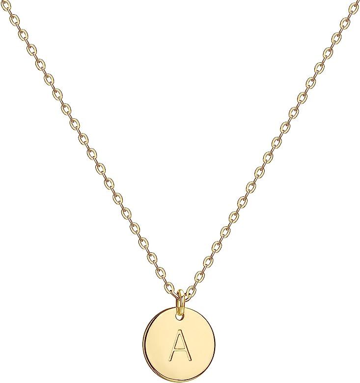 Valloey Gold Initial Pendant Necklace, 14K Gold Filled Disc Double Side Engraved 16.5" Adjustable... | Amazon (US)