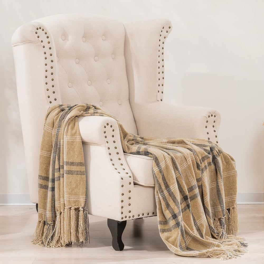 EVERGRACE Plaid Chenille Throw Blanket for Couch, Super Soft Cozy Decorative Farmhouse Plaid Thro... | Amazon (US)
