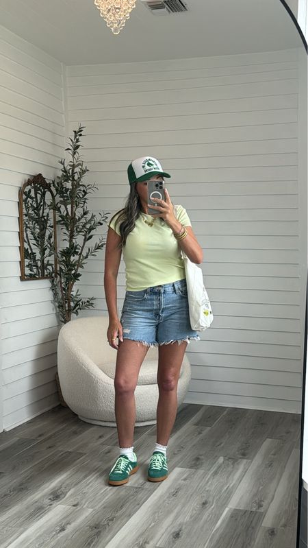 The best denim shorts and worth every penny. I stuck TTS with a size 27. Top is a perfect lime green color! Wearing a medium. Shoes I size down a whole women’s size! 

#LTKShoeCrush #LTKSeasonal #LTKStyleTip