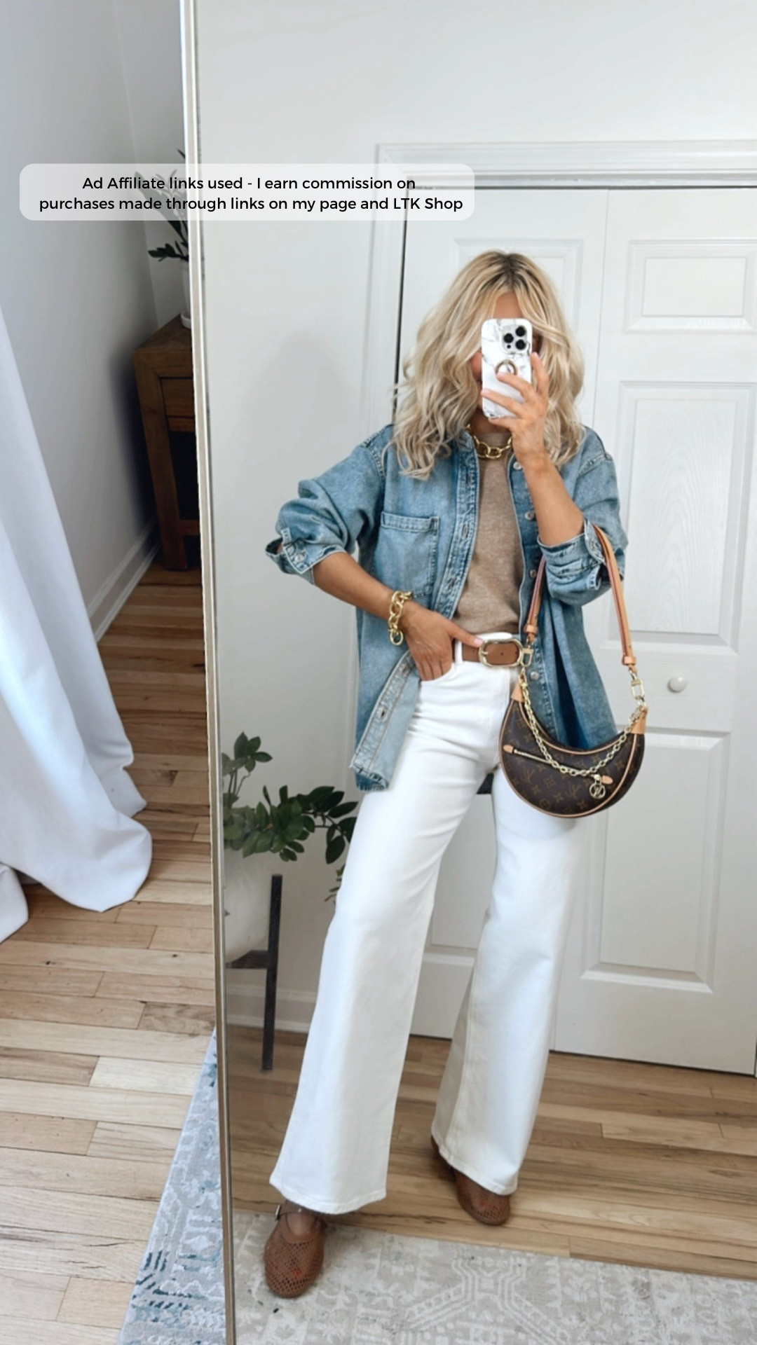 H&M haul | Sizing info: Denim shirt is meant to be an oversized fit (wearing my usual size, small), beige sweater tee runs TTS (wearing a small), white wide leg jeans run a little small around the waist (I sized up one size to a 6)