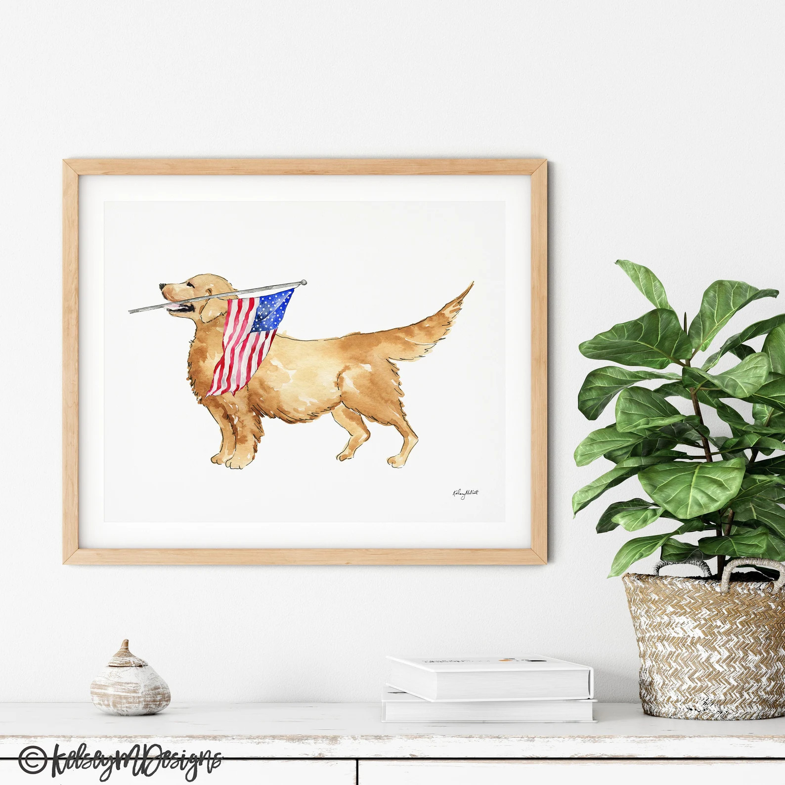 Golden Retriever 4th of July Wall Art, USA Art Print, Fourth of July Decor, Red White Blue, Ameri... | Etsy (Global)