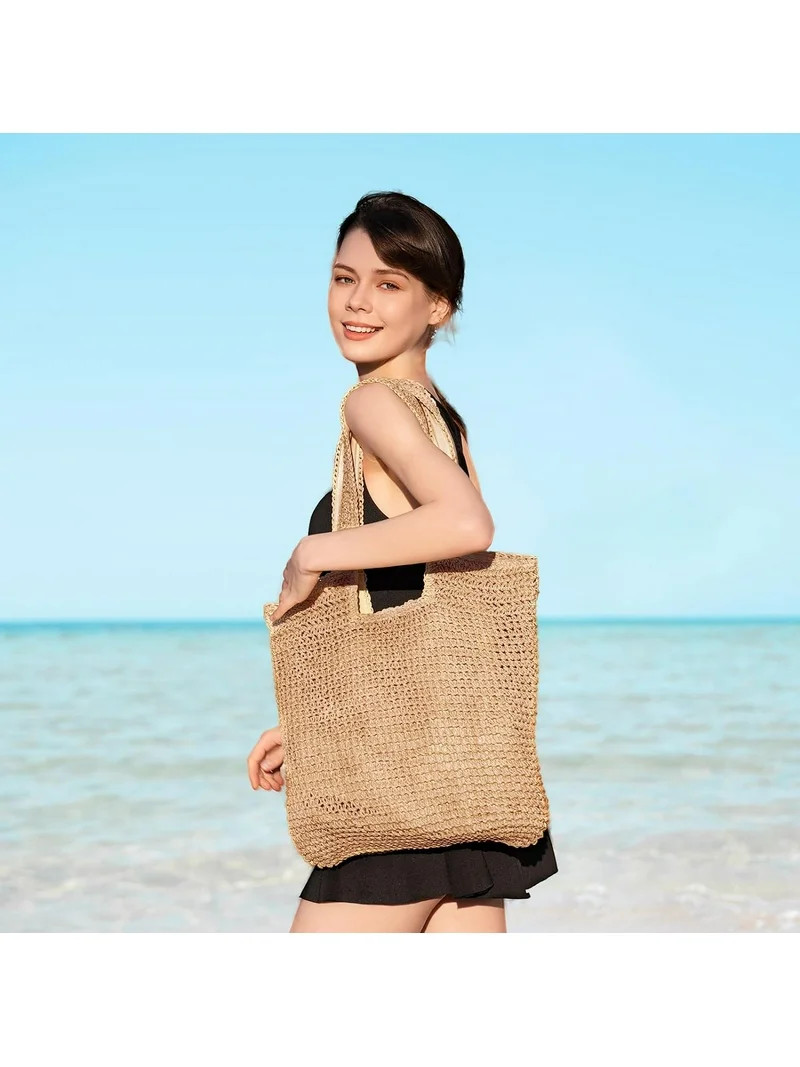 YEKEYI Straw Beach Bags for Women - Women Beach Handmade Woven Tote Bag, Summer Mesh Hollow Shoul... | Walmart (US)