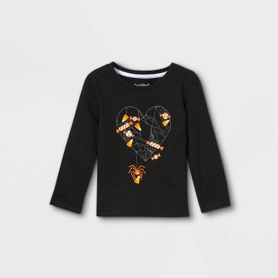 Toddler Girls' Spider Web Heart Long Sleeve Graphic T-Shirt - Cat & Jack™ Black | Target