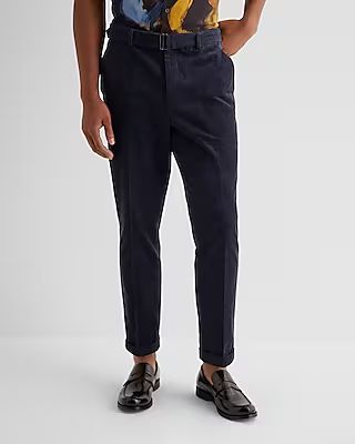 Men's Slim Navy Corduroy Belted Dress Pants Blue W33 L30 | Express