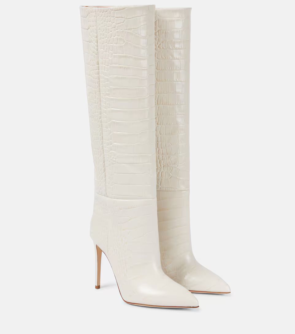 Croc-effect leather knee-high boots | Mytheresa (UK)