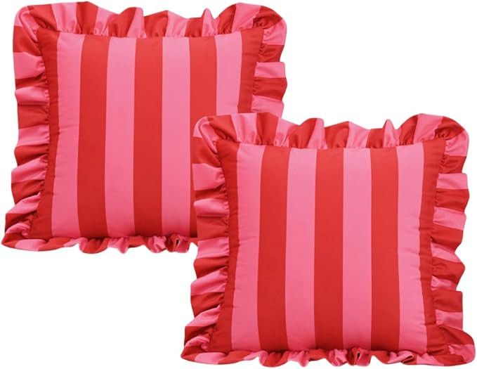 Striped Square Throw Pillow Covers 18x18 Set of 2 Dutchwool Ruffle Throw Pillow Cases for Bed Cot... | Amazon (CA)