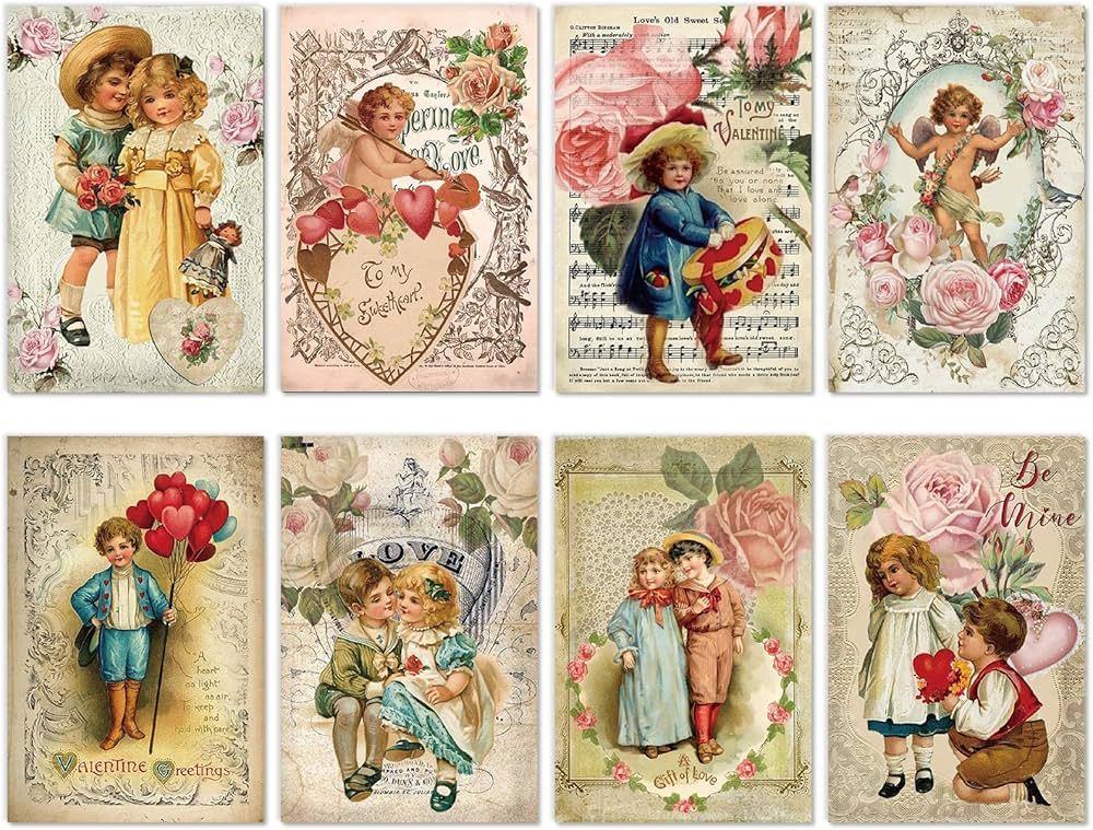 Whaline 32 Pack Vintage Valentine's Day Greeting Cards Bulk Retro Note Cards with Envelopes Stick... | Amazon (US)