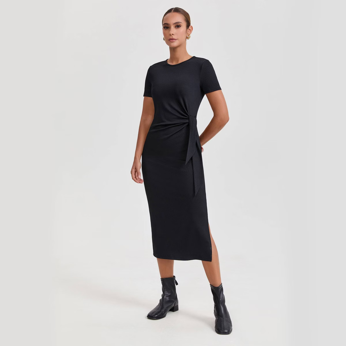 Women's Short Sleeve Side-Tie Midi Sheath Dress - A New Day™ Black | Target