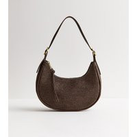 Dark Brown Woven Curved Shoulder Bag New Look | New Look (UK)