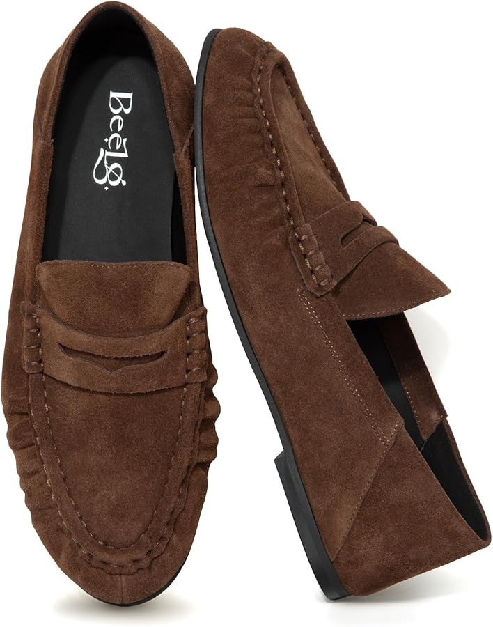 Penny Loafers for Women Suede Flats Shoes Casual Loafer Dressy Vintage Work Business Flat Shoe | Amazon (US)