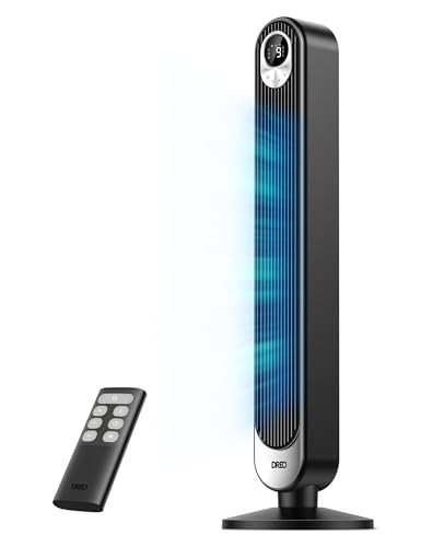 DREO Tower Fan for Bedroom, 28 ft/s, 20dB Quiet Oscillating Bladeless Fan with Remote, 9 Speeds, 4 Modes, 12H Timer, LED Display, Standing Floor Fan Powerful for Indoor Home Office Room, 42 Inch | Amazon (US)