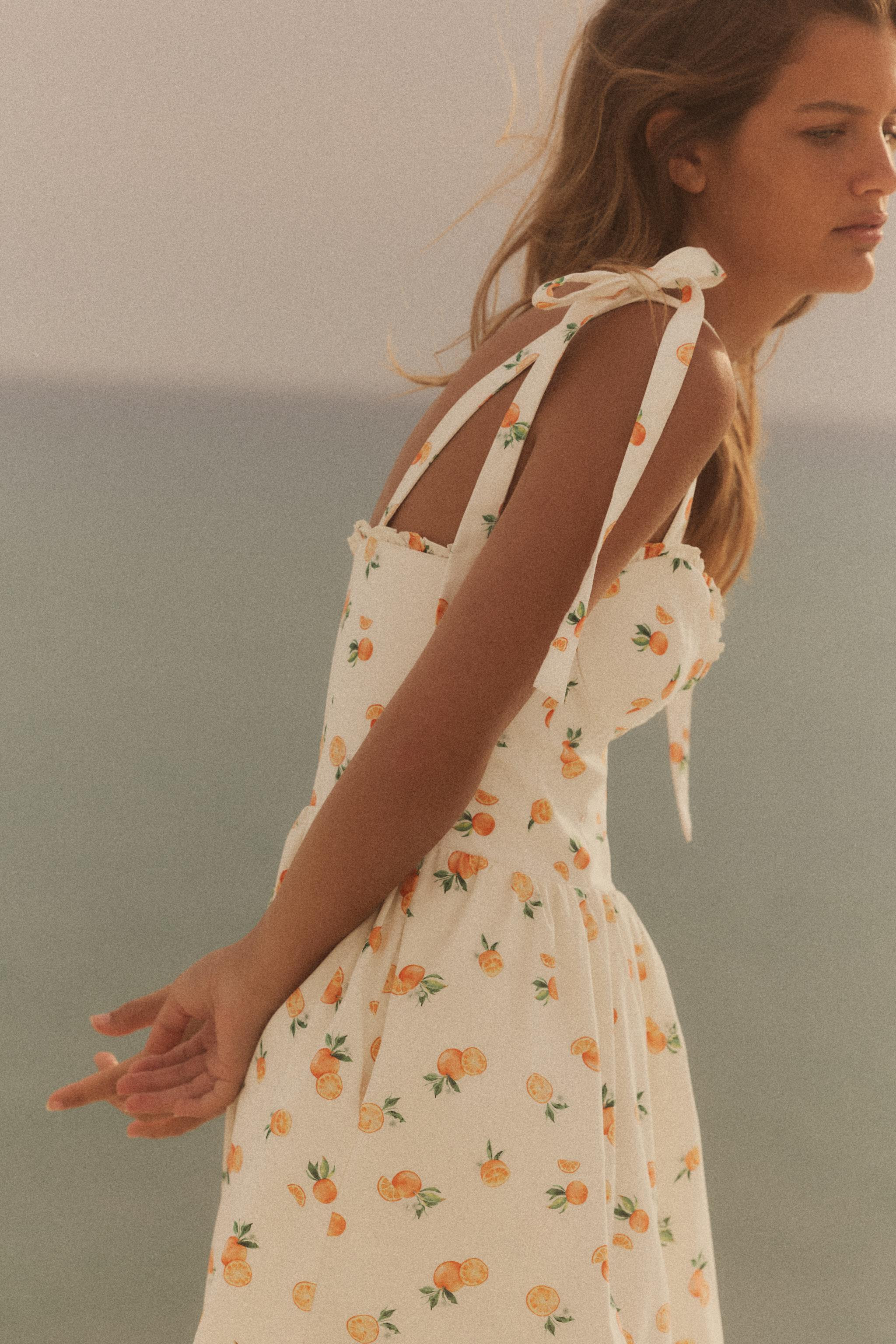 ORANGE PRINT POPLIN DRESS | Zara UK