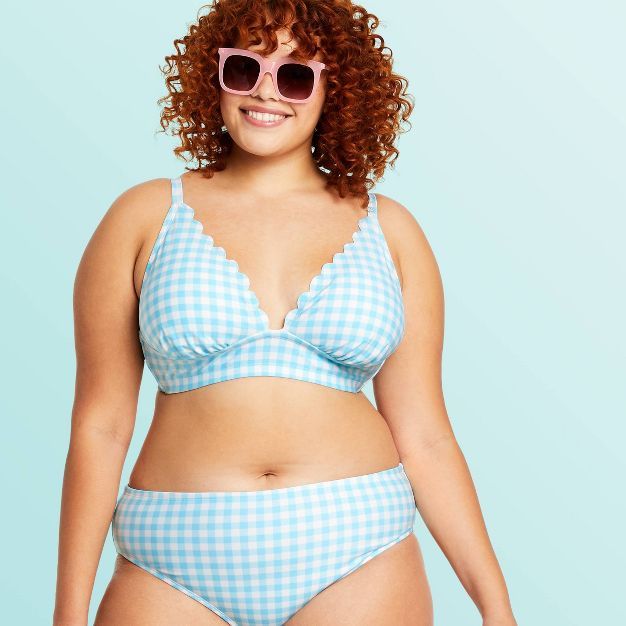 Women's Plus Size Gingham Triangle Bikini Top - Stoney Clover Lane x Target Blue | Target