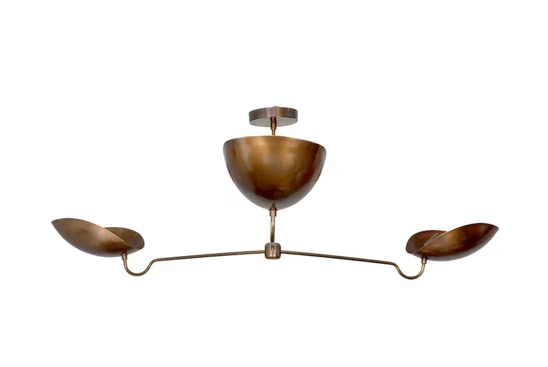 3 Light Curved Shades Pendant Mid Century Modern Raw Brass Sputnik chandelier light Fixture | Etsy (US)