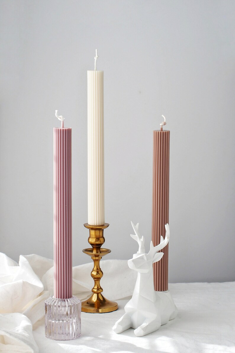 Roma Ribbed Candles Soy Beeswax Striped Candle Wedding - Etsy | Etsy (US)