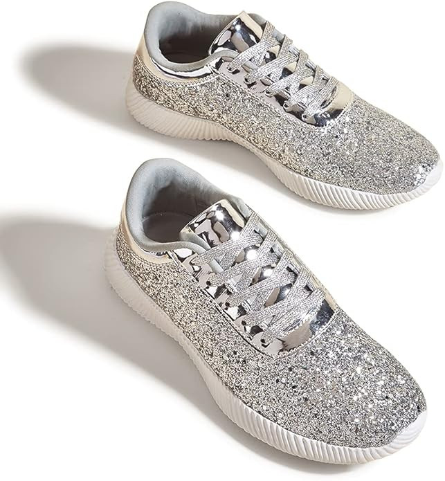 BELOS Women's Glitter Shoes Sparkly Lightweight Metallic Sequins Tennis Shoes | Amazon (US)