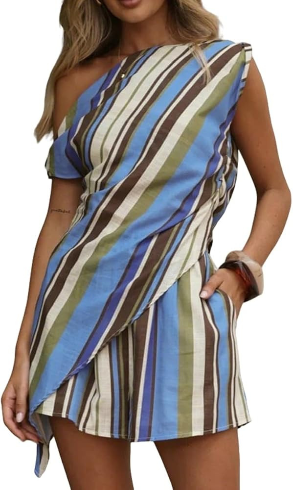 2 Piece Sets One Shoulder Top and Shorts Going Out Outfits Women Clothing | Amazon (US)