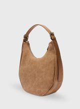 Brown Faux Suede Crescent Shoulder Bag- Una | 4th & Reckless