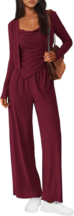 BTFBM Women's Fall Lounge Sets 3 Piece Outfit Tracksuits Casual Long Sleeve Tops High Waisted Swe... | Amazon (US)