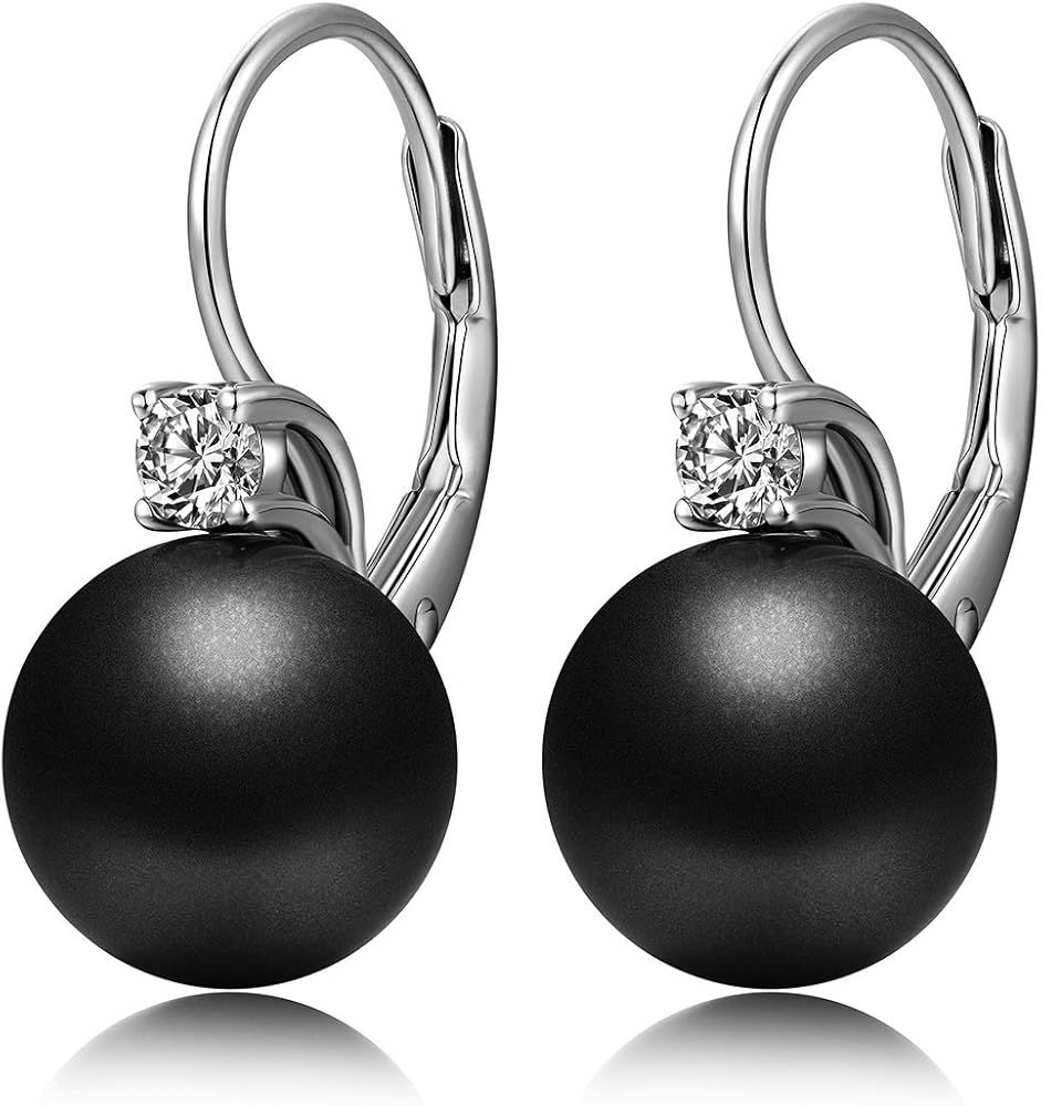 Han han Pearl Dangle Earrings with Leverback Design, 925 Sterling Silver Pearl Drop Earrings for ... | Amazon (US)