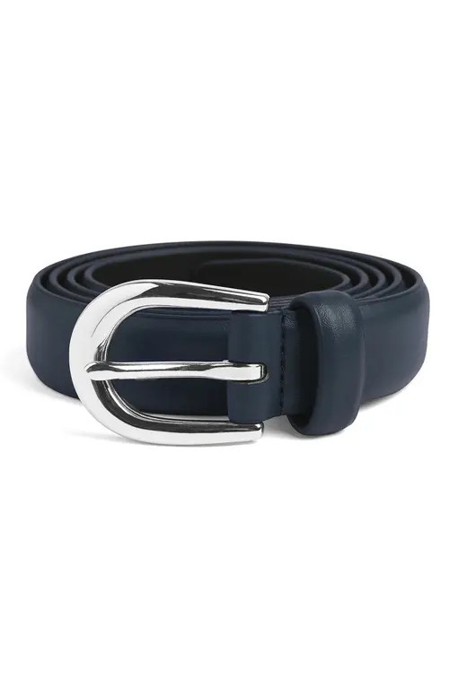 Favorite Daughter The Favorite Leather Belt in Navy /Polished Nickel at Nordstrom, Size Small | Nordstrom