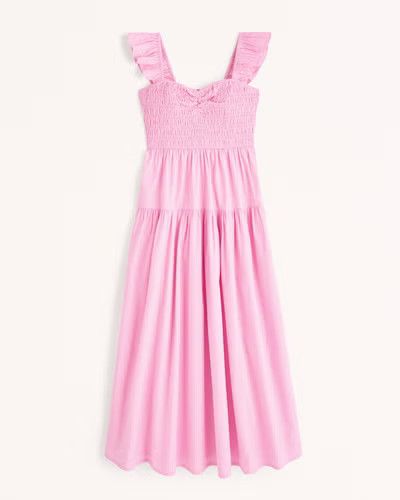 Ruffle Strap Smocked Midi Dress | Abercrombie & Fitch (US)