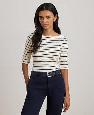 Women's Striped Boat Neck T-Shirt | Macy's