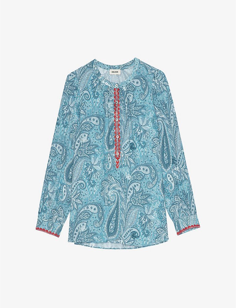 Teck embroidered-trim paisley-print woven blouse | Selfridges