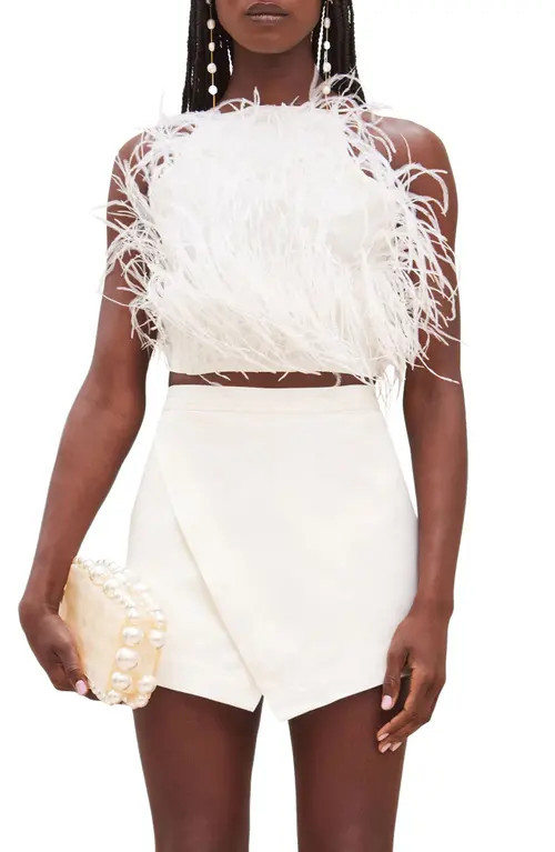Cult Gaia Joey Feather Open Back Crop Top in White at Nordstrom, Size Small | Nordstrom