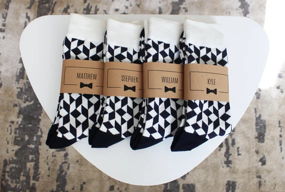Personalized Groomsmen Socks | Navy Funky Wedding Socks - Men's Size 7-12 | Custom Sock Labels | Etsy (US)
