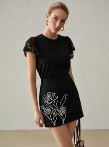 MOTF PREMIUM LINEN FLORAL EMBROIDERY SKIRT | SHEIN