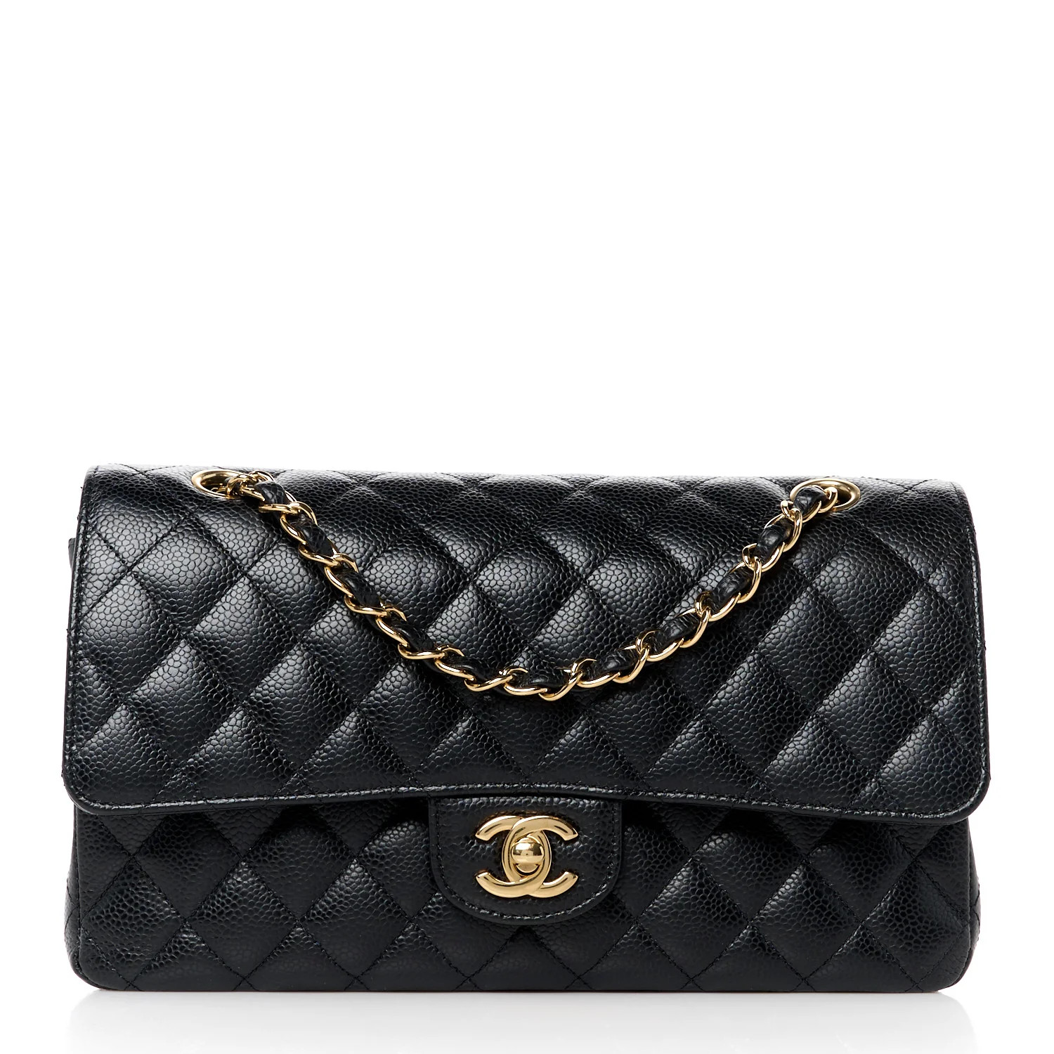 Caviar Quilted Medium Double Flap Black | FASHIONPHILE (US)