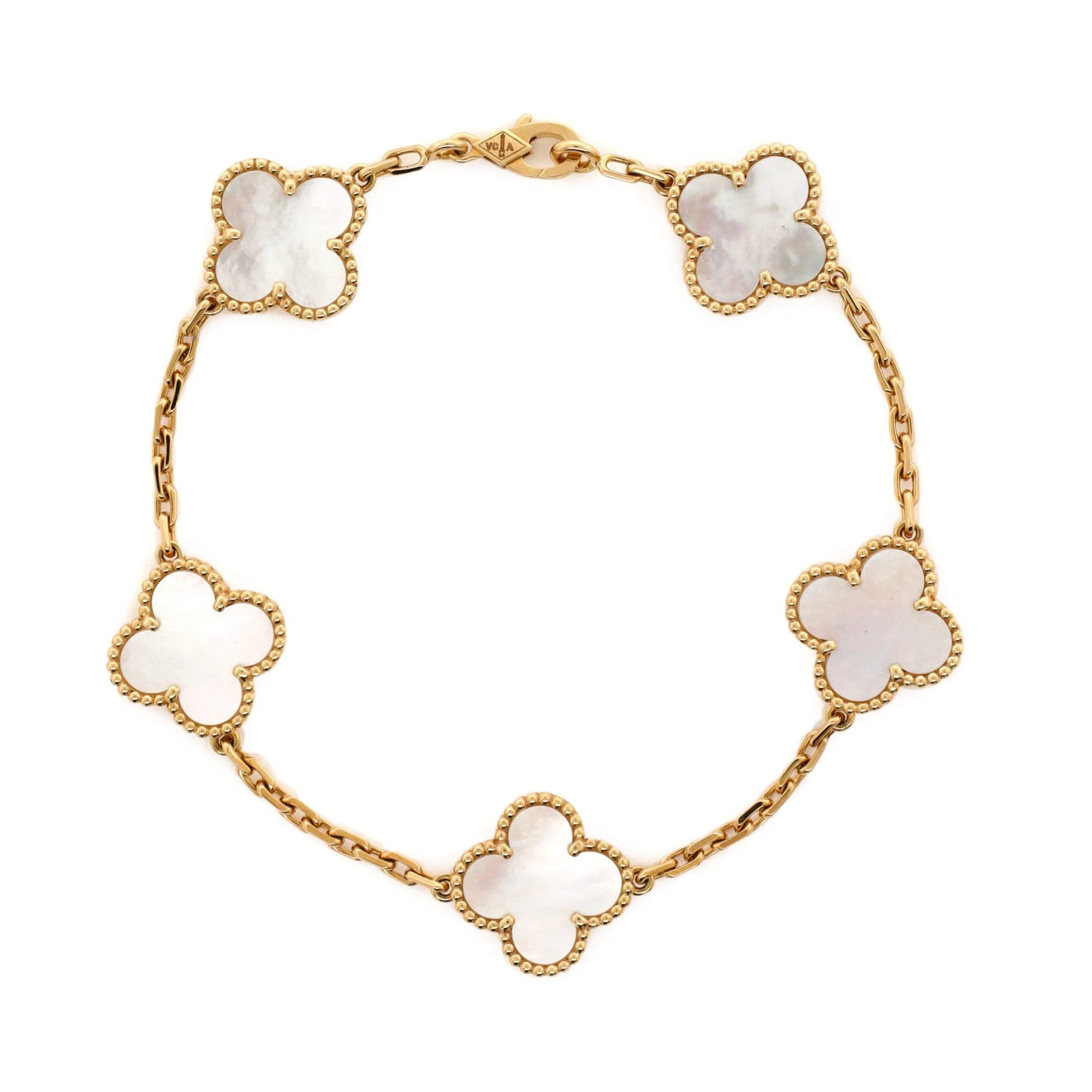 Pre-Owned Vintage Alhambra 5 Motifs Bracelet 18K Yellow Gold and Mother of Pearl By Rebag | Walmart (US)