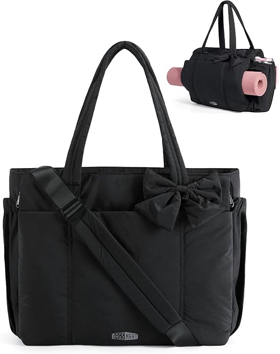 BAGAMSRT Crush Bow Tote Bag for Women, Large Work Tote with 40oz Tumbler, Puffer Travel Tote Bag ... | Amazon (US)