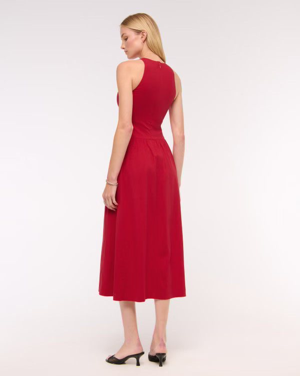 High-Neck Drop-Waist Midi Dress | Abercrombie & Fitch (US)
