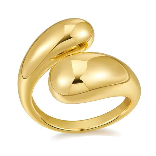 LILIE&WHITE Tear Drop Ring For Women Gold Statement Ring Chunky Gold Rings Gold Drop Ring Open Rings Adjustable Stylish Versatile Style For Women To Wear All Seasons | Amazon (US)
