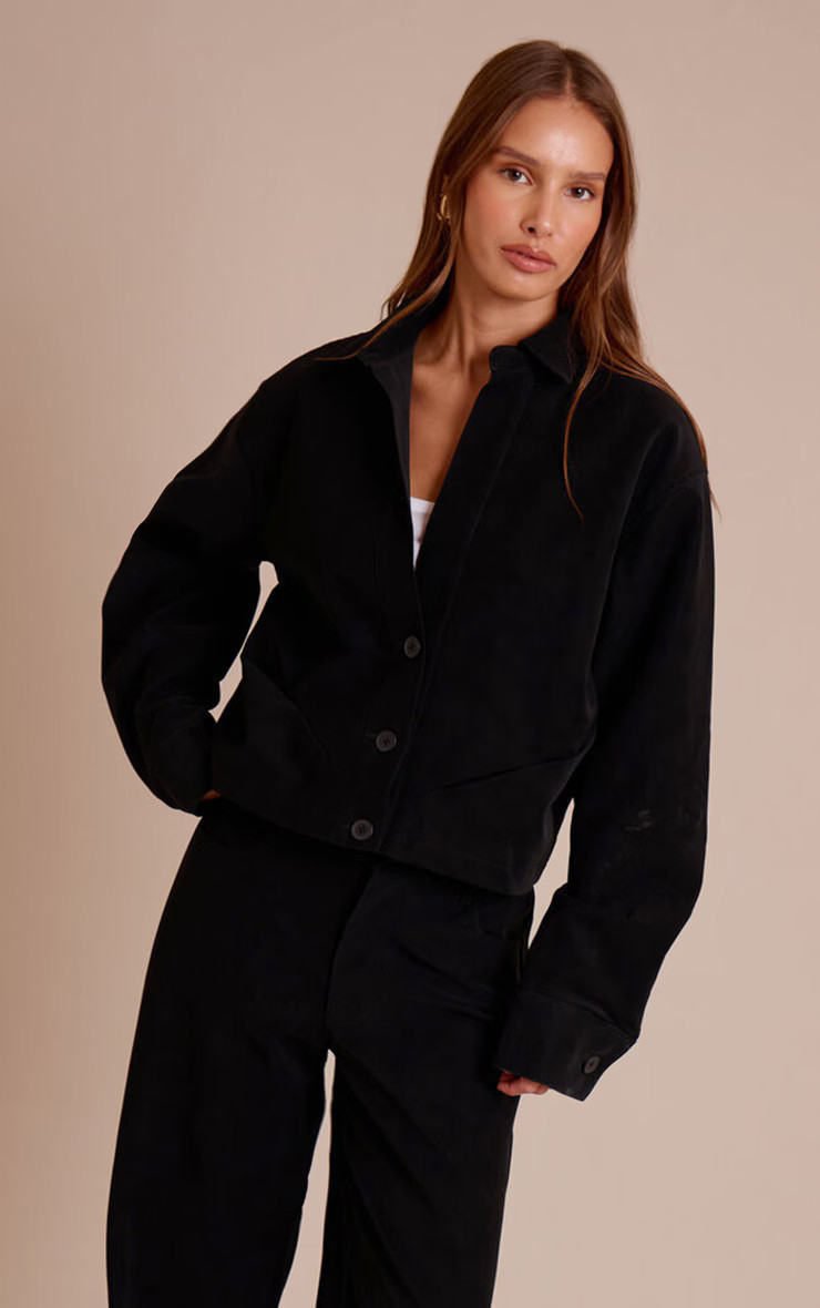 Black Washed Faux Leather Plunge Jacket | Pretty Little Thing (Australia & New Zealand)