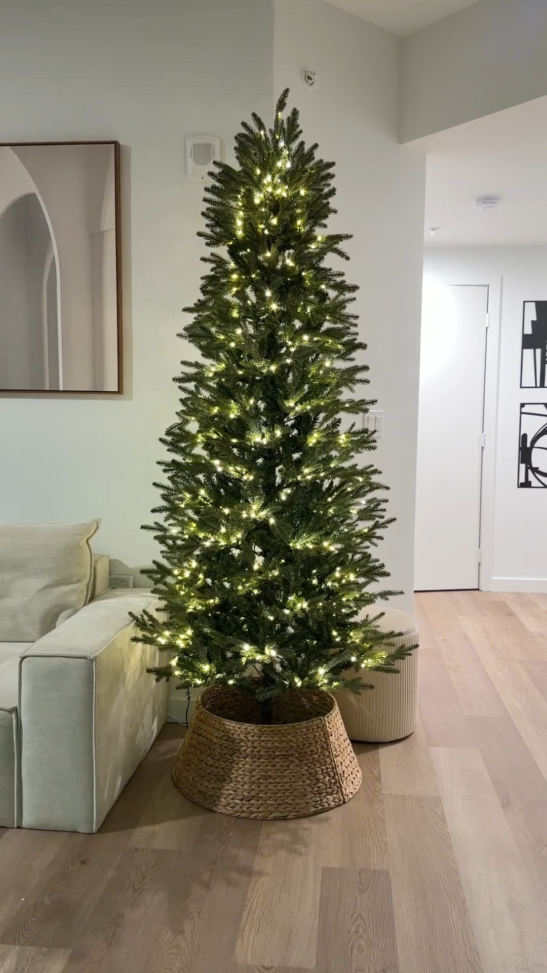 Beautiful slim Christmas tree with prelit lights and woven tree collar

#LTKHome #LTKHoliday #LTKCyberWeek