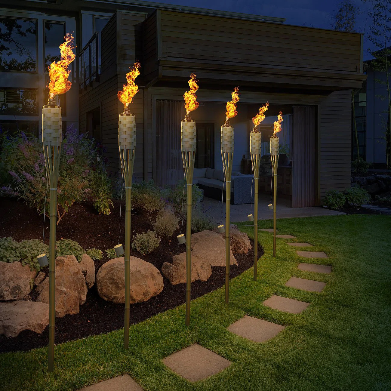 Sorbus Bamboo Outdoor Tiki Torches 60" with Metal Oil Canister | Wayfair North America